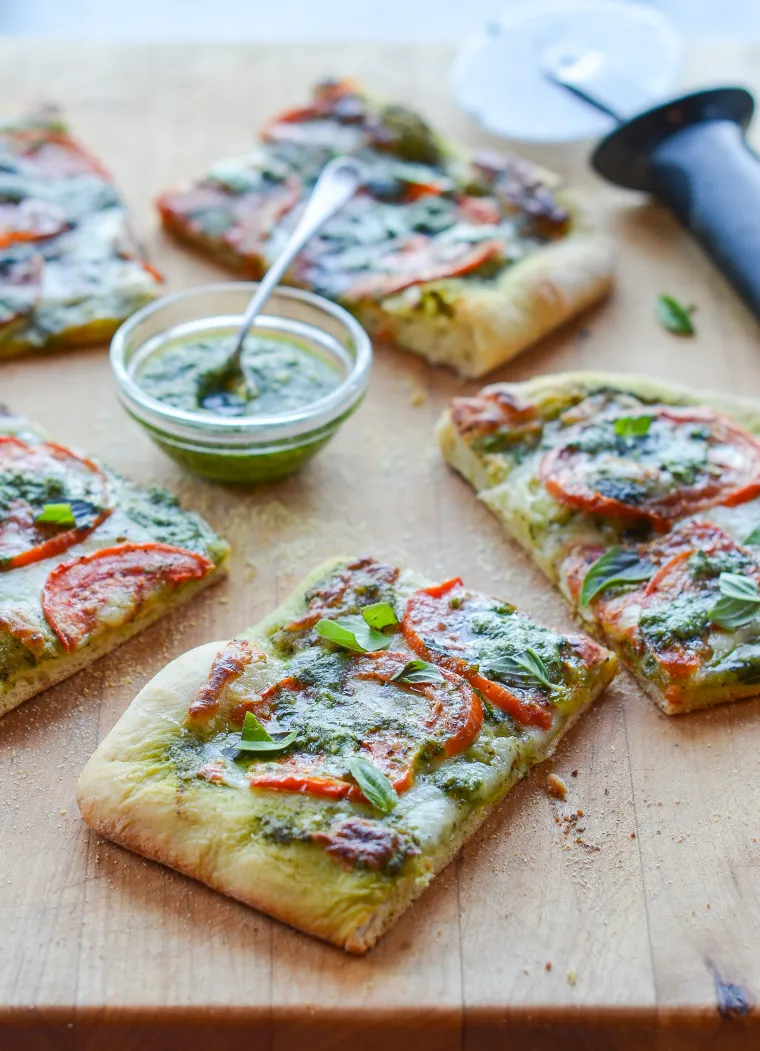 Pesto Pizza with Fresh Tomatoes & Mozzarella